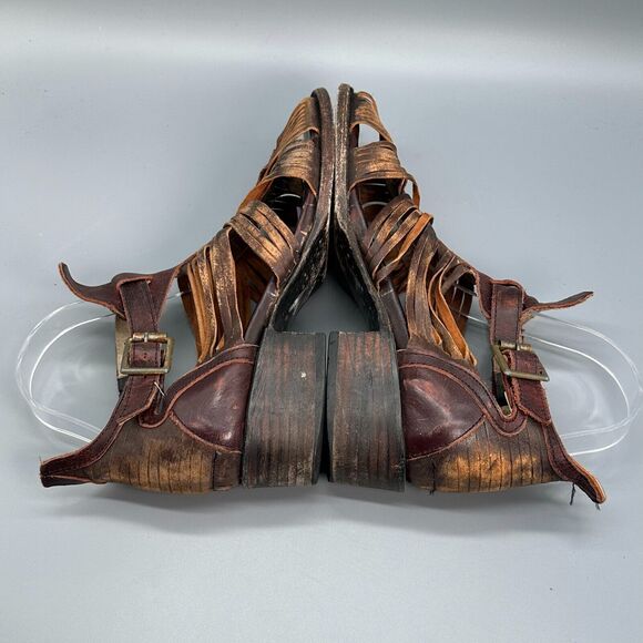 Freebird Steven Arrow Womens 9 Brown Leather Distressed Strappy Sandals Buckle - Picture 7 of 11